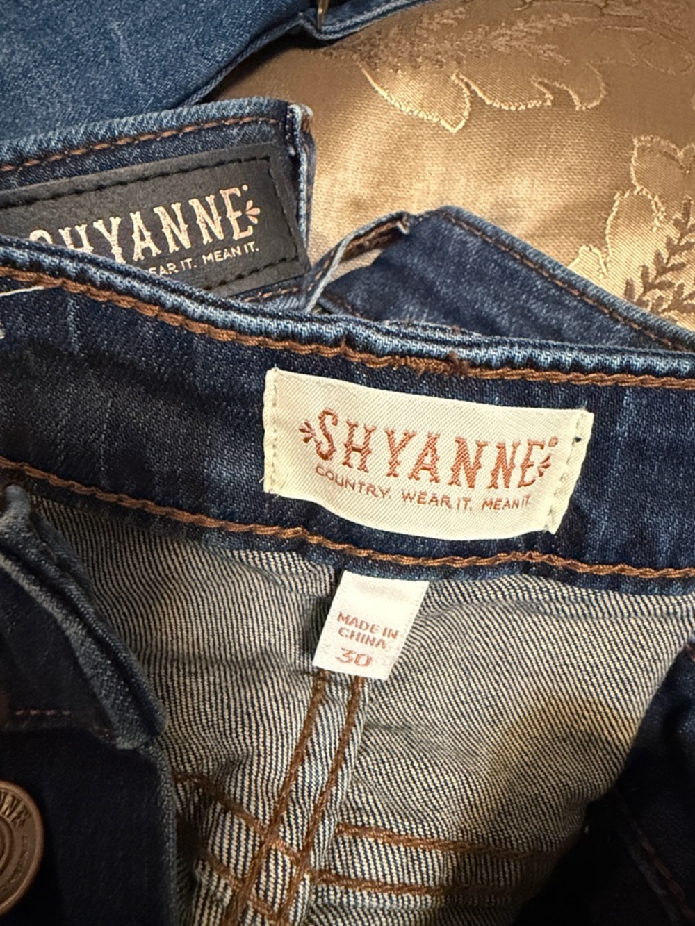 Shyanne Indigo Denim Women’s Jeans with Brown Contrast Stitching